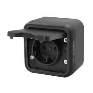 Bura – dvopolna utičnica 16A 250V IP55, antracit