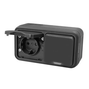Bura – dvopolna utičnica dvostruka 16A 250V IP55, antracit