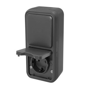 Bura – dvopolna utičnica 16A + sklopka 10A 250V IP55, antracit