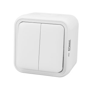 Bura – surface 2 gang 1 way switch 10A 250V IP55, white