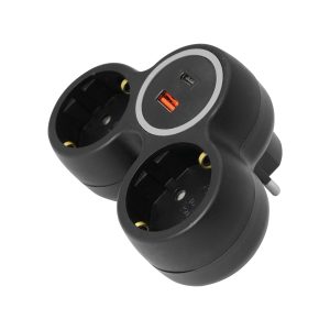 Razdjelnik 2-struki s USB punjačem A+C, PD20W, crni