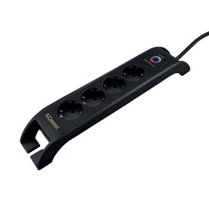 Utičnica 4-struka + 2xUSB-A s prenaponskom zaštitom H05VV-F 3G1,5 L=2m, crna